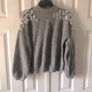 6/$20 Knit Co-op grey sequined sweater size S